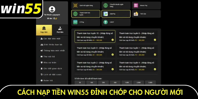Cách nạp tiền Win55 đỉnh chóp cho người mới